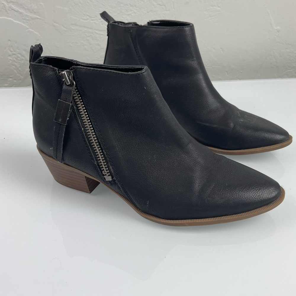 Circus Sam Edelman Heidi Bootie Ankle Boots Leather Black Heeled‎ Wood Stacked
